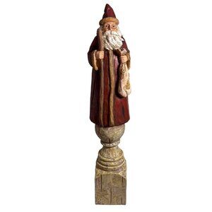 Abbott Wooden Santa Claus Figurine 13" Tall Old World Santa with Pedestal Rustic
